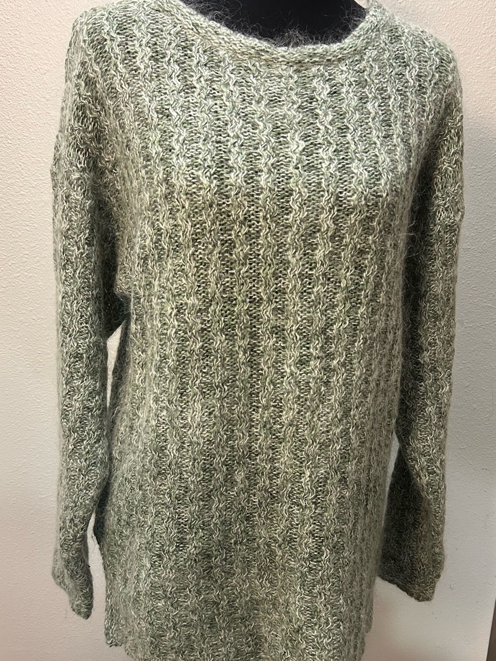 Vintage 90s Gallagher Silk Mohair Knit Sweater Sage Olive Green Oversized L